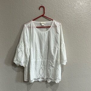 Alessa W. Collection White 100% Cotton Embroidered Boho Blouse Size 14 India